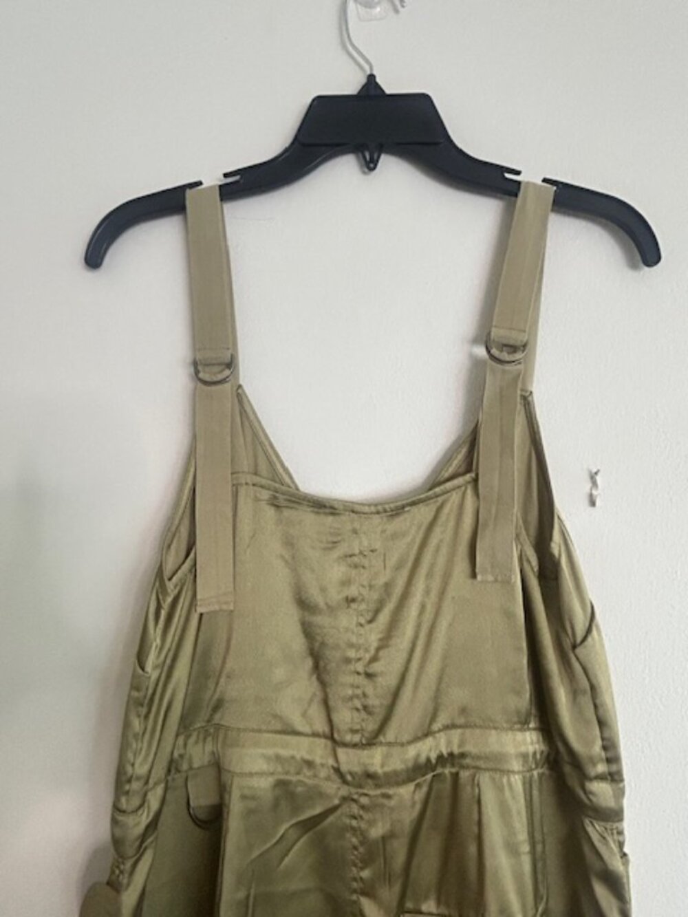 Anthropologie Love The Label Moss Green Utility Strap SatinJumper Midi Dress NWT - Picture 12 of 16